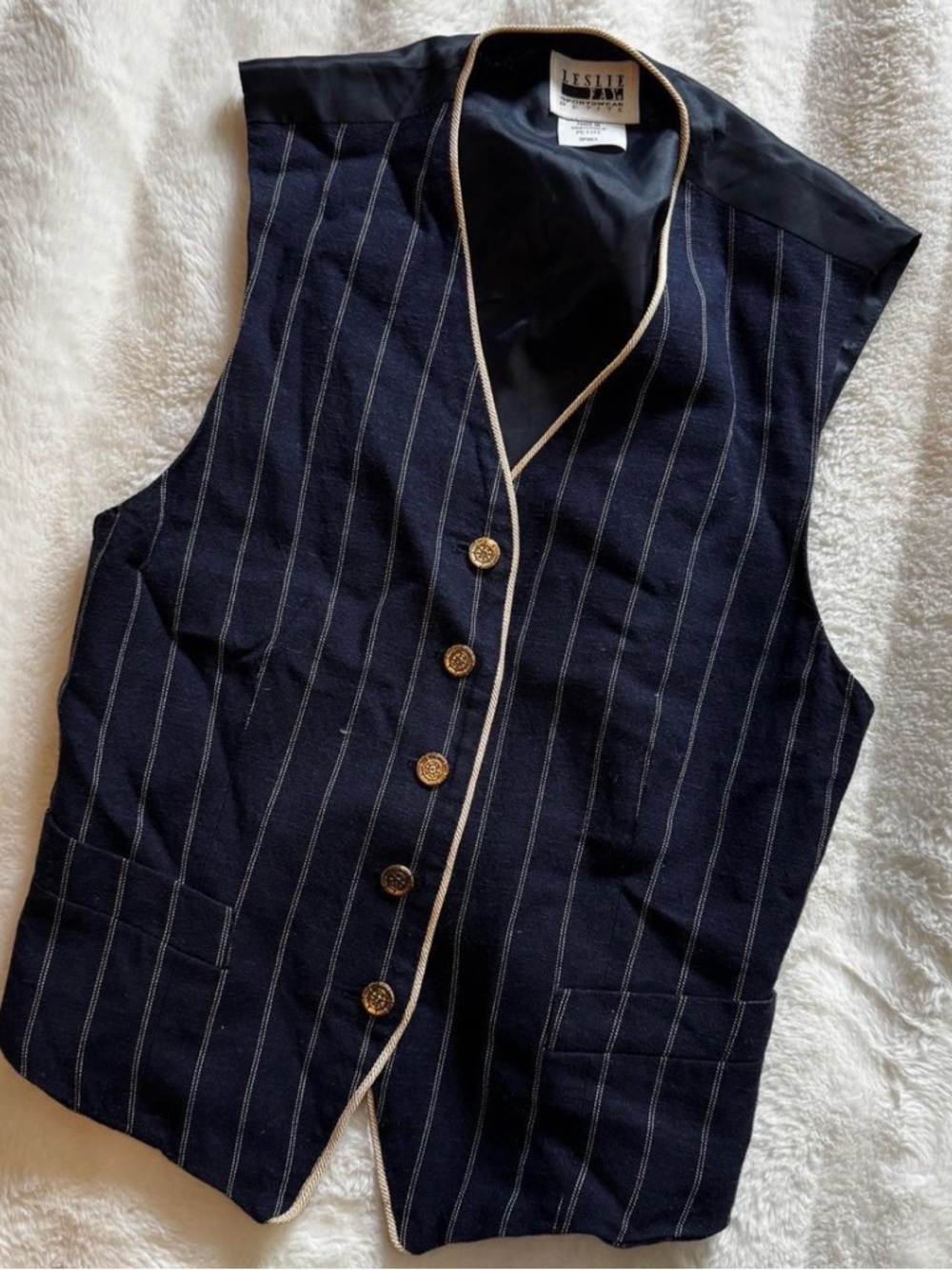 Leslie Fay Navy Vest with Gold Trim
